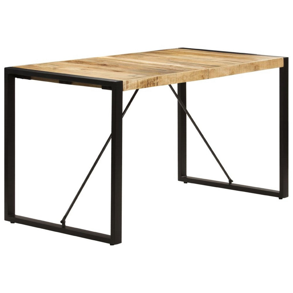 Rezza Dining Table, 55 Inch Brown Solid Mango Wood Top, Black Steel - BM340511