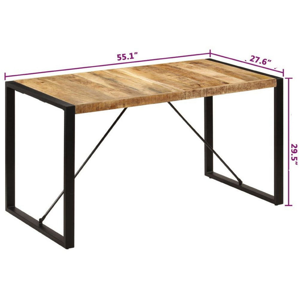 Rezza Dining Table, 55 Inch Brown Solid Mango Wood Top, Black Steel - BM340511