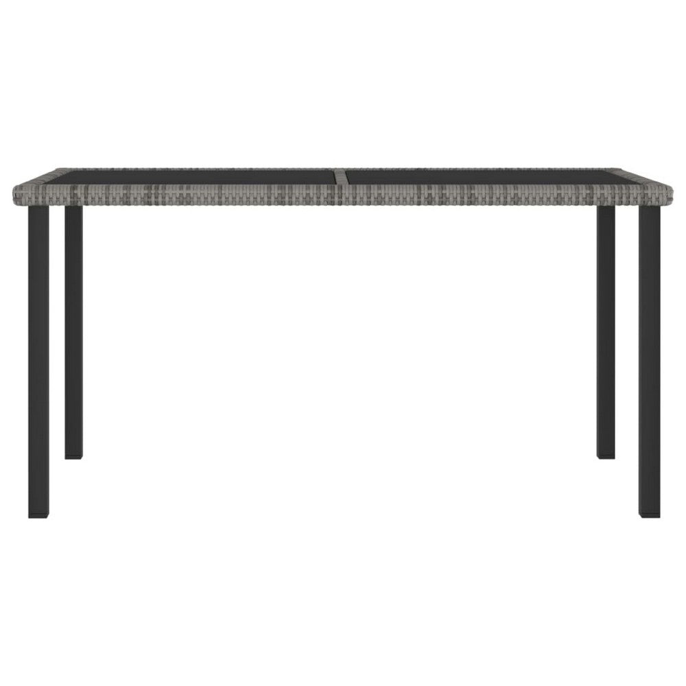 Garden Outdoor Dining Table, Gray Poly Rattan, Metal, 55 Inch Glass Top - BM340512