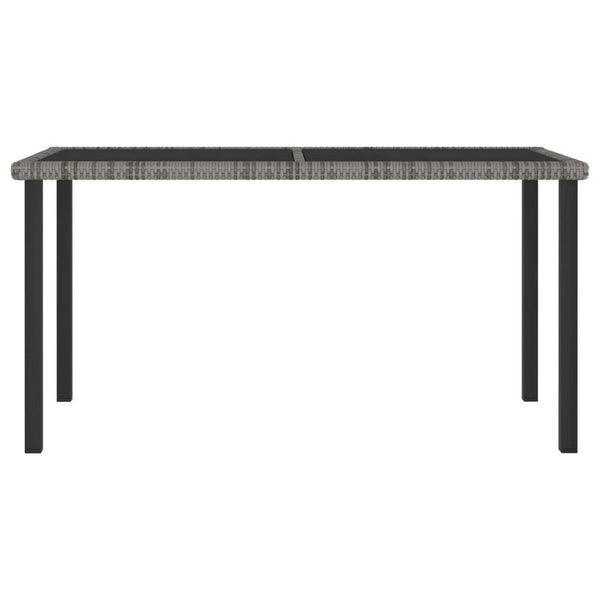 Garden Outdoor Dining Table, Gray Poly Rattan, Metal, 55 Inch Glass Top - BM340512