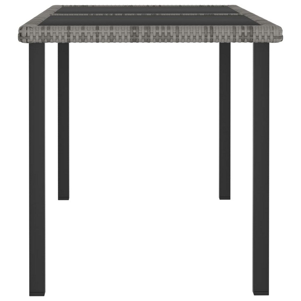 Garden Outdoor Dining Table, Gray Poly Rattan, Metal, 55 Inch Glass Top - BM340512