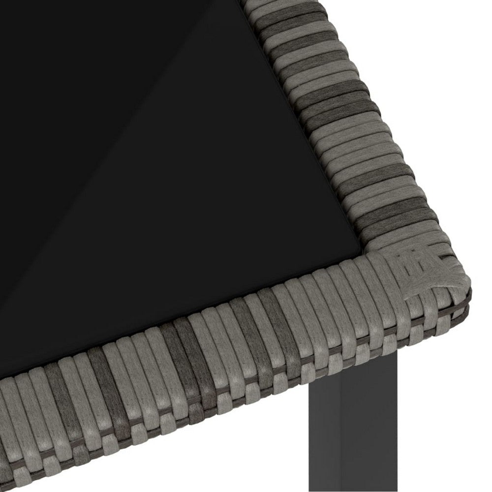 Garden Outdoor Dining Table, Gray Poly Rattan, Metal, 55 Inch Glass Top - BM340512