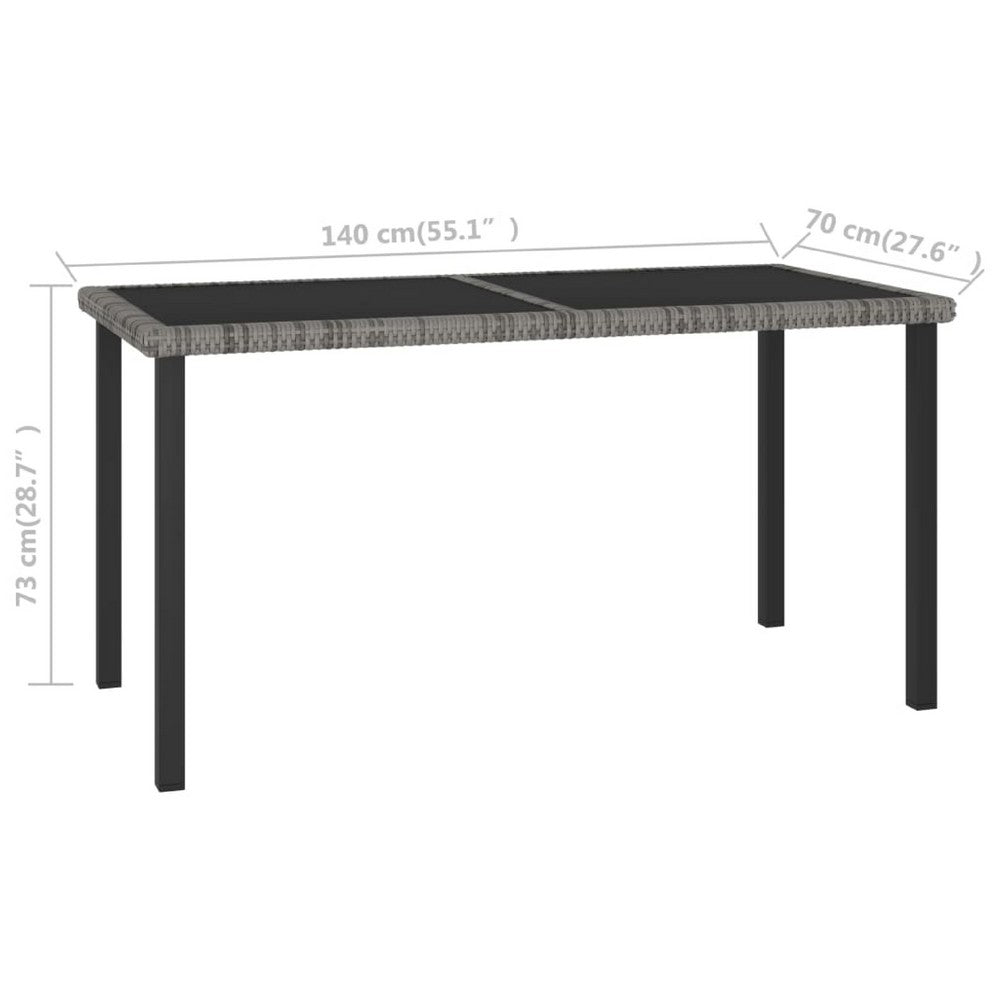 Garden Outdoor Dining Table, Gray Poly Rattan, Metal, 55 Inch Glass Top - BM340512