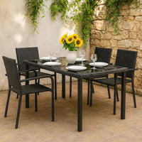 Garden Outdoor Dining Table, Gray Poly Rattan, Metal, 55 Inch Glass Top - BM340512