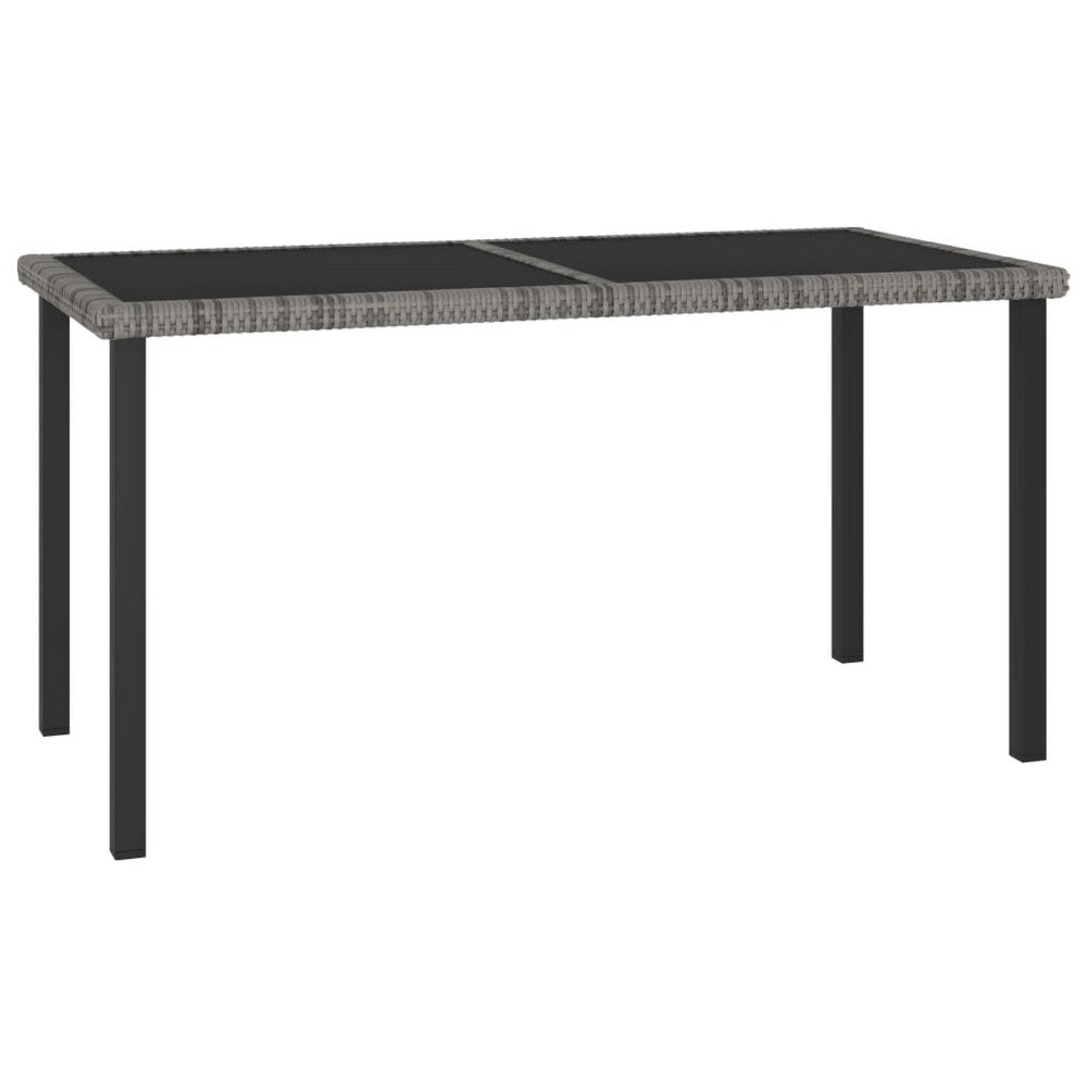 Garden Outdoor Dining Table, Gray Poly Rattan, Metal, 55 Inch Glass Top - BM340512