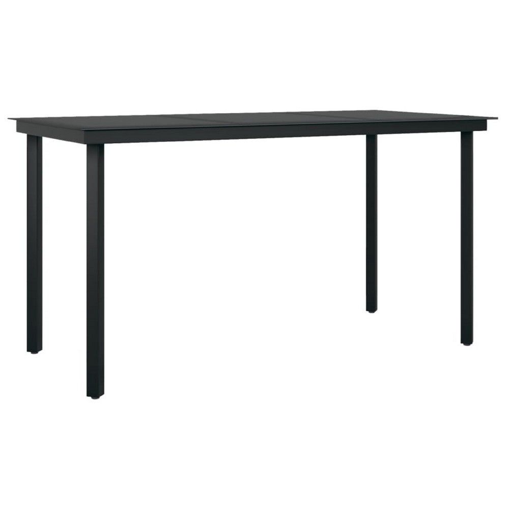 Viene Garden Outdoor Dining Table, Black Powder Coated Steel, 55 Inch Glass Top - BM340513