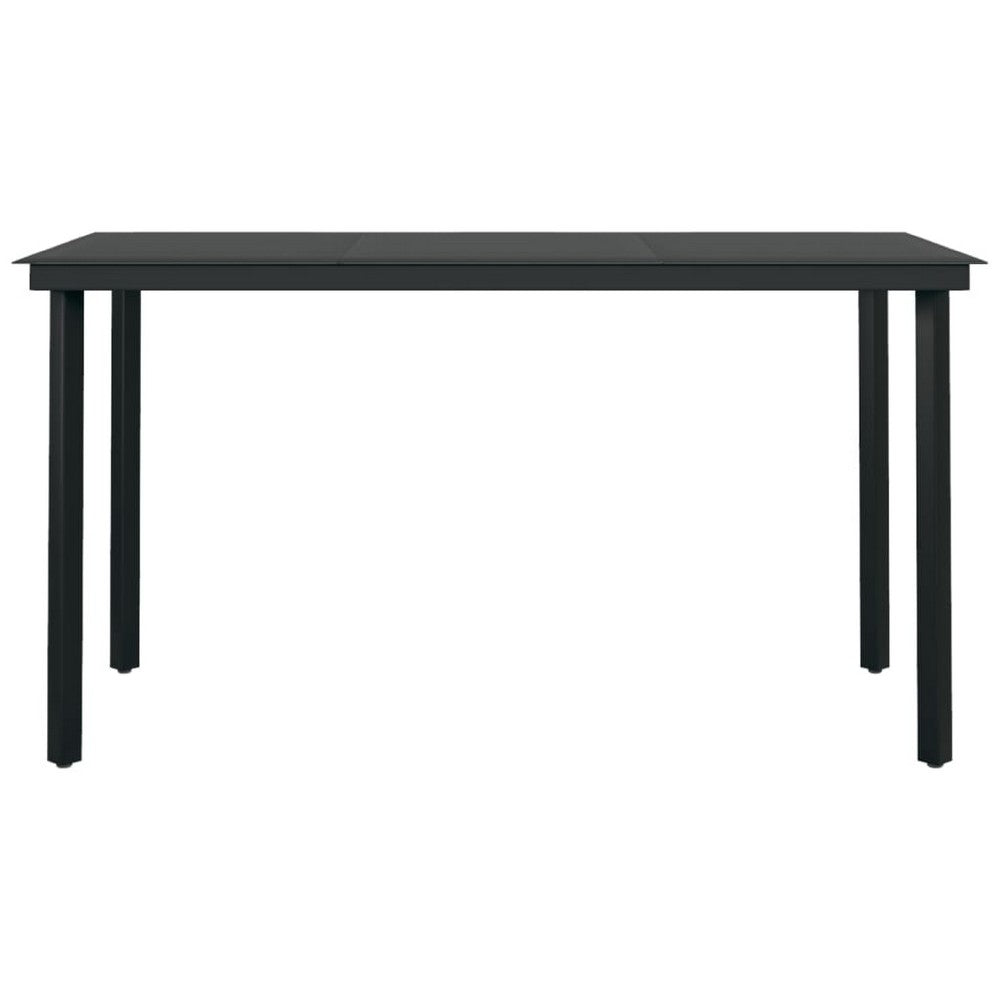Viene Garden Outdoor Dining Table, Black Powder Coated Steel, 55 Inch Glass Top - BM340513