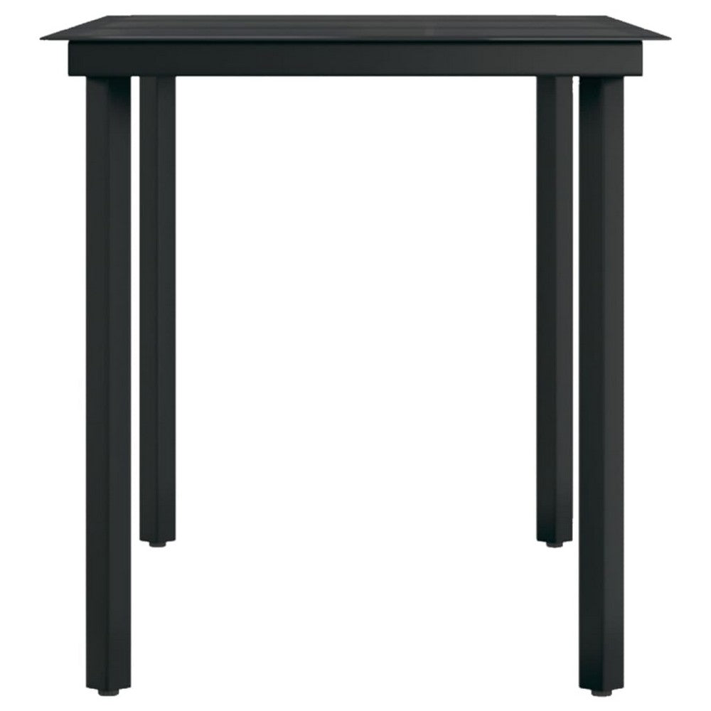 Viene Garden Outdoor Dining Table, Black Powder Coated Steel, 55 Inch Glass Top - BM340513