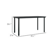 Viene Garden Outdoor Dining Table, Black Powder Coated Steel, 55 Inch Glass Top - BM340513