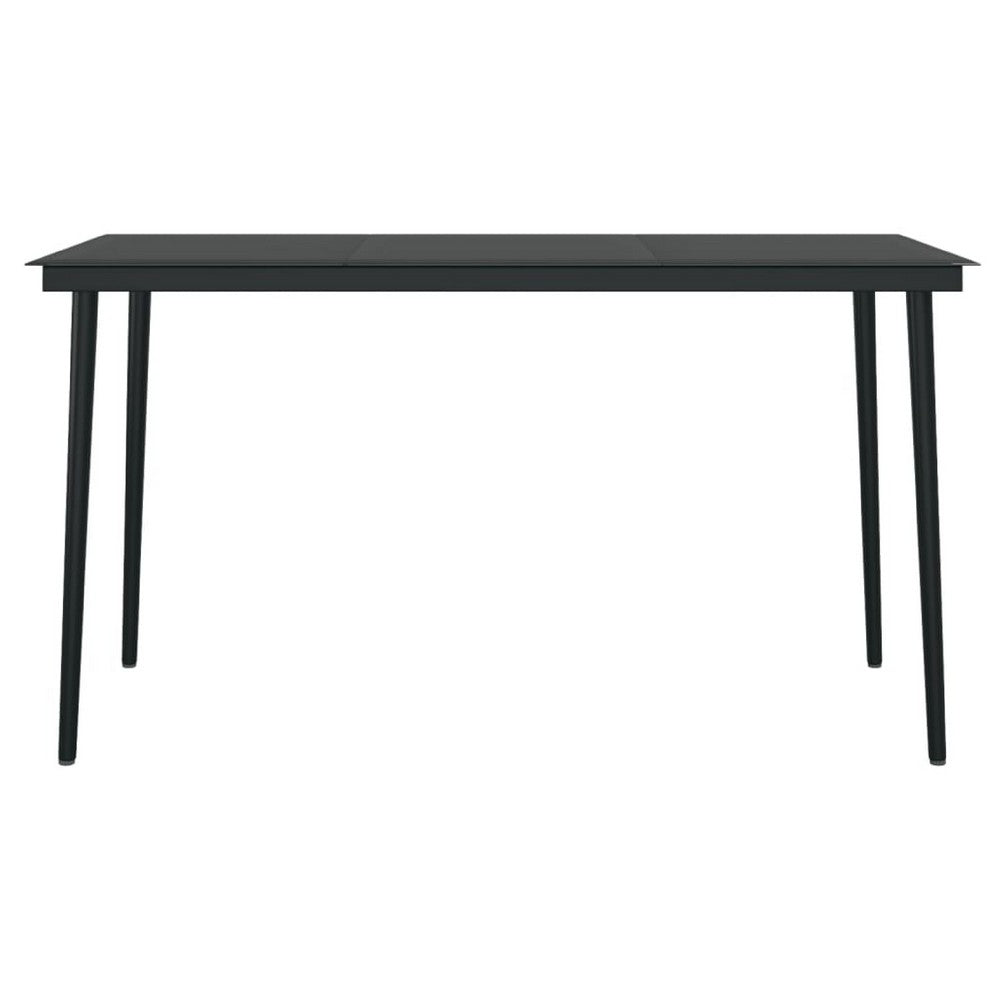 Viene Garden Outdoor Dining Table, Black Powder Coated Steel, 55 Inch Glass Top - BM340514