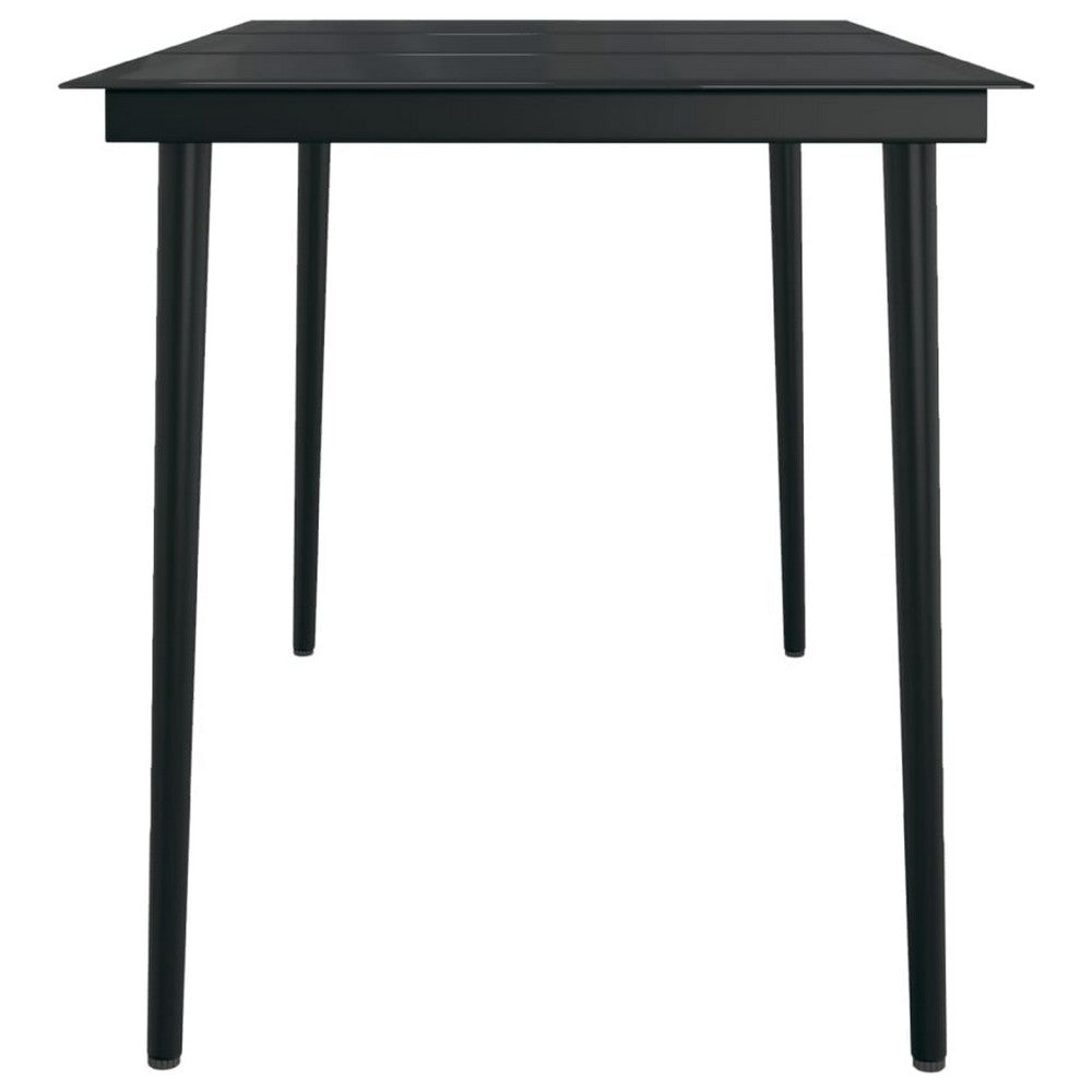 Viene Garden Outdoor Dining Table, Black Powder Coated Steel, 55 Inch Glass Top - BM340514