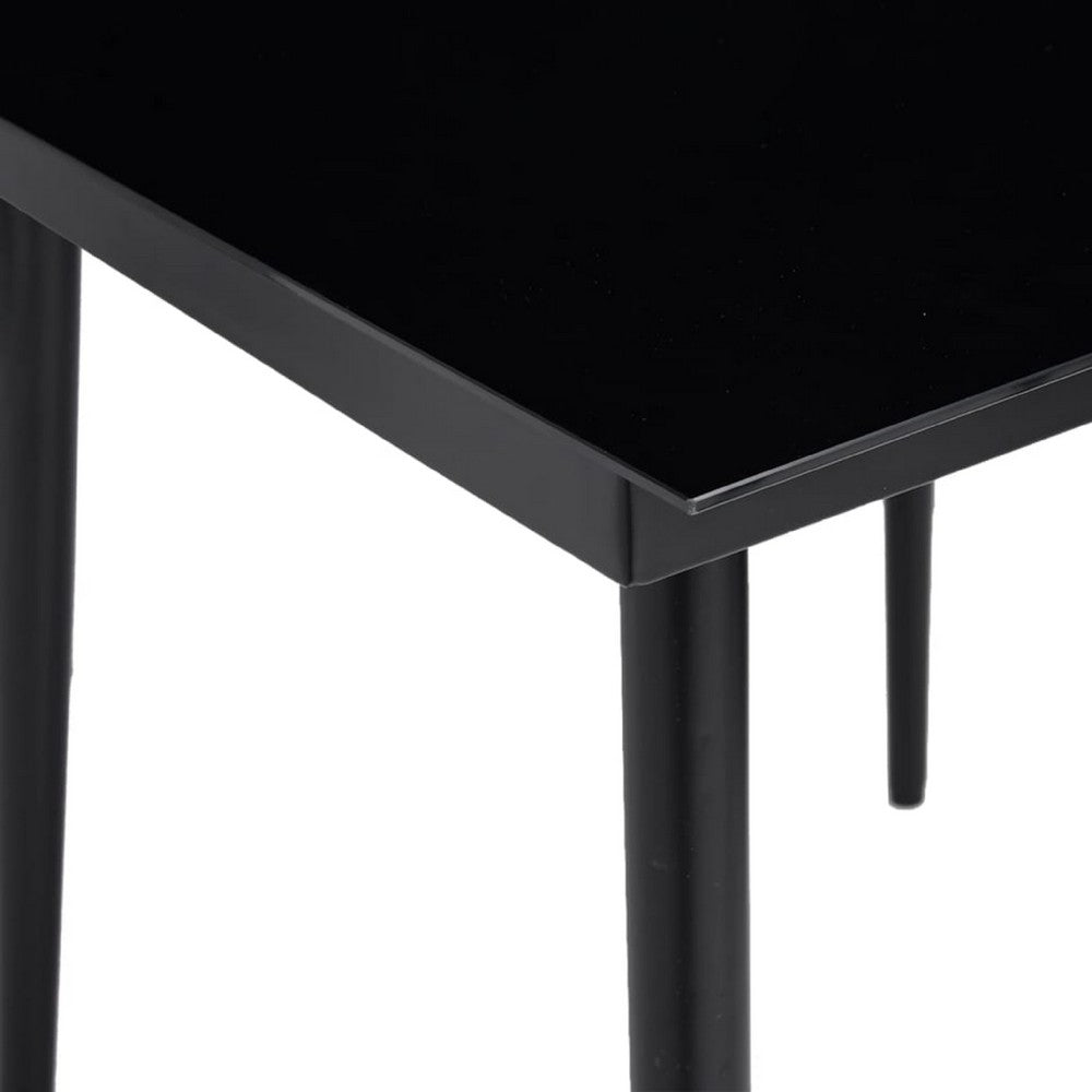 Viene Garden Outdoor Dining Table, Black Powder Coated Steel, 55 Inch Glass Top - BM340514