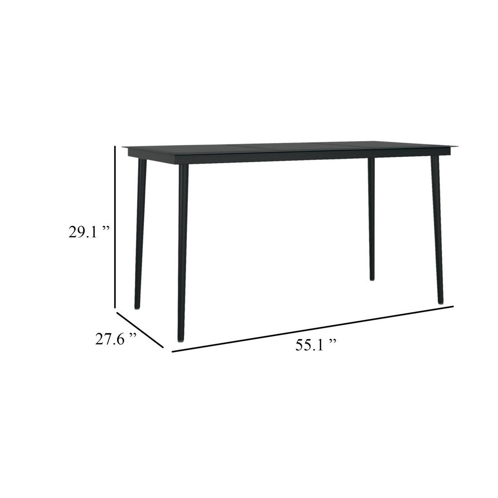Viene Garden Outdoor Dining Table, Black Powder Coated Steel, 55 Inch Glass Top - BM340514