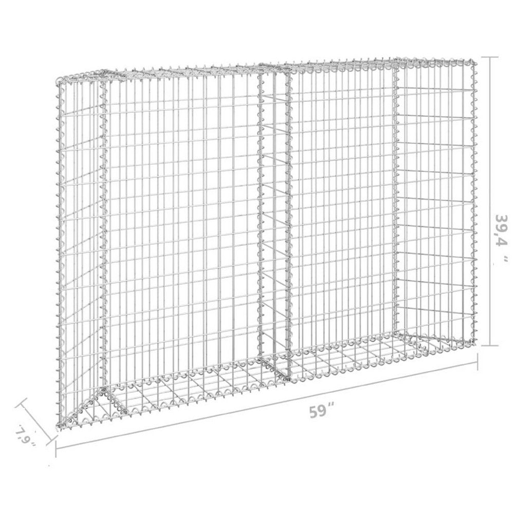 Gabion Raised Flower Bed Planter, Angled Geometric Silver Steel, 59 Inch - BM340515
