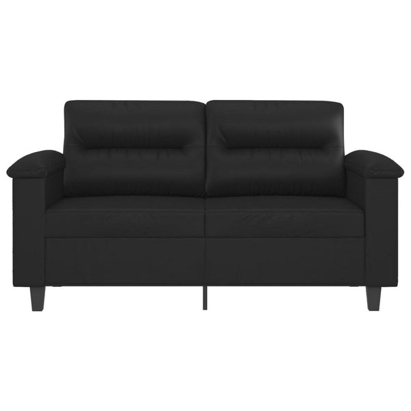 2 Seater Sofa, Black Faux Leather, Tufted Cushions, Steel, 59 Inch - BM340516