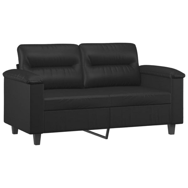 2 Seater Sofa, Black Faux Leather, Tufted Cushions, Steel, 59 Inch - BM340516