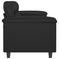 2 Seater Sofa, Black Faux Leather, Tufted Cushions, Steel, 59 Inch - BM340516