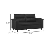 2 Seater Sofa, Black Faux Leather, Tufted Cushions, Steel, 59 Inch - BM340516