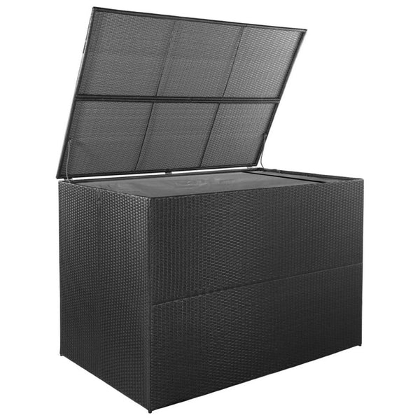 Outdoor Storage Box, Black Poly Rattan, Powder-Coated Steel, 59 Inch - BM340517