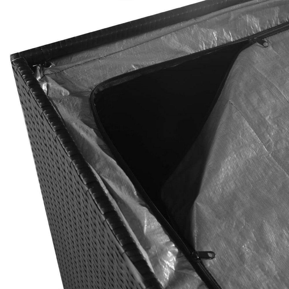 Outdoor Storage Box, Black Poly Rattan, Powder-Coated Steel, 59 Inch - BM340517