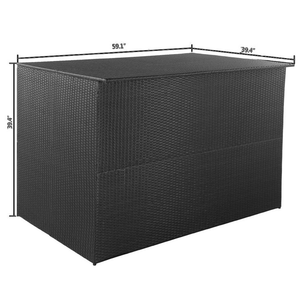 Outdoor Storage Box, Black Poly Rattan, Powder-Coated Steel, 59 Inch - BM340517