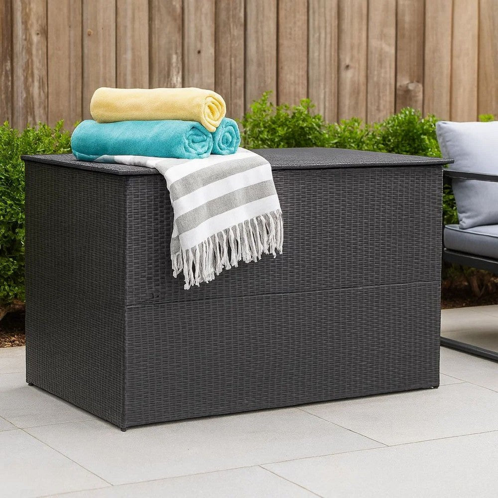 Outdoor Storage Box, Black Poly Rattan, Powder-Coated Steel, 59 Inch - BM340517