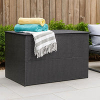 Outdoor Storage Box, Black Poly Rattan, Powder-Coated Steel, 59 Inch - BM340517
