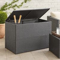 Outdoor Storage Box, Black Poly Rattan, Powder-Coated Steel, 59 Inch - BM340517