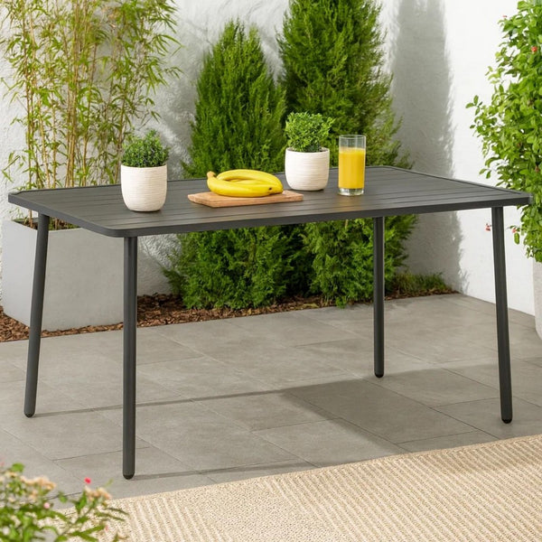 Outdoor Dining Table, Gray Powder-Coated Steel, Rectangular 59 Inch Top - BM340518