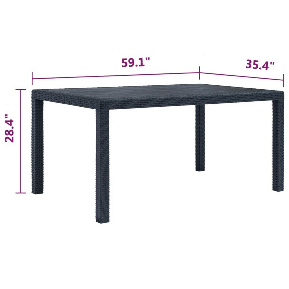 Garden Dining Table, UV and Water-Resistant, Anthracite Gray Finish, 59 Inch - BM340519