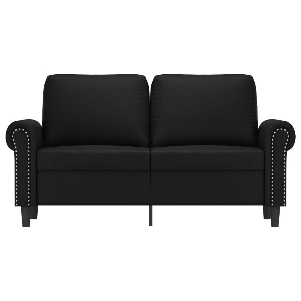 2 Seater Sofa, Nailhead Trim Black Faux Leather Cushions, 60 Inch - BM340520