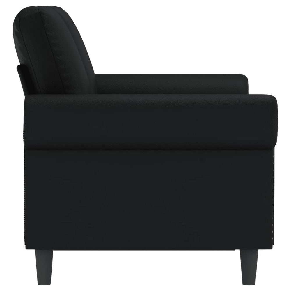 2 Seater Sofa, Nailhead Trim Black Faux Leather Cushions, 60 Inch - BM340520