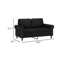 2 Seater Sofa, Nailhead Trim Black Faux Leather Cushions, 60 Inch - BM340520