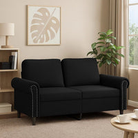 2 Seater Sofa, Nailhead Trim Black Faux Leather Cushions, 60 Inch - BM340520