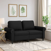 2 Seater Sofa, Nailhead Trim Black Faux Leather Cushions, 60 Inch - BM340520