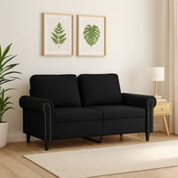 2 Seater Sofa, Nailhead Trim Black Faux Leather Cushions, 60 Inch - BM340520