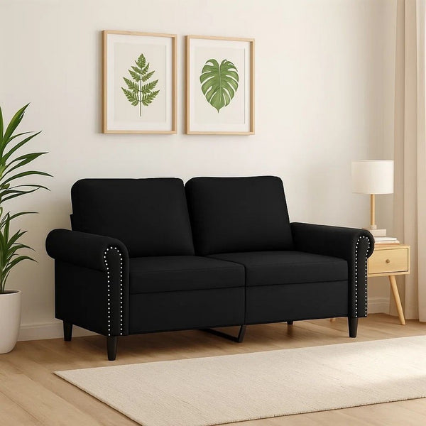 2 Seater Sofa, Nailhead Trim Black Faux Leather Cushions, 60 Inch - BM340520