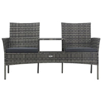 Garden Bench with Center Tea Table, Anthracite Gray Wicker Rattan, 60 Inch - BM340521