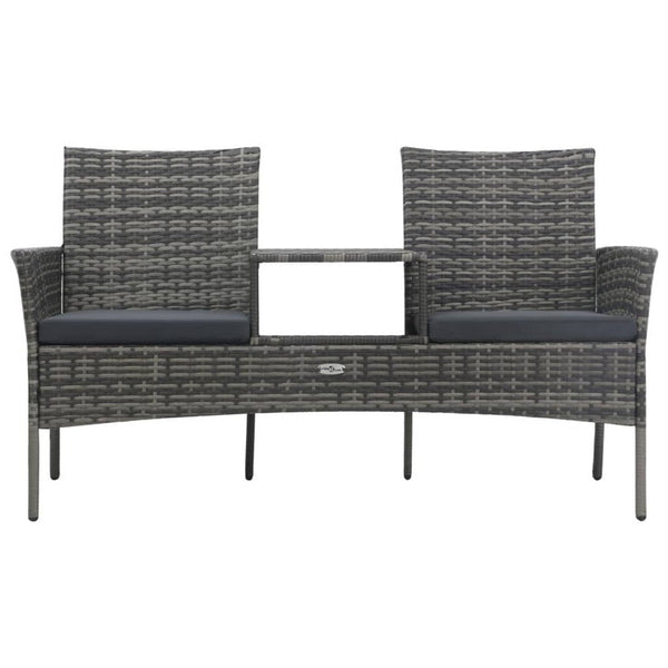 Garden Bench with Center Tea Table, Anthracite Gray Wicker Rattan, 60 Inch - BM340521