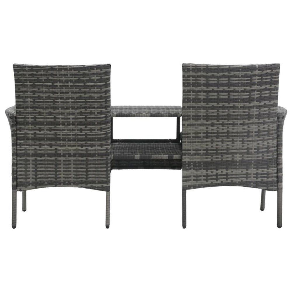 Garden Bench with Center Tea Table, Anthracite Gray Wicker Rattan, 60 Inch - BM340521