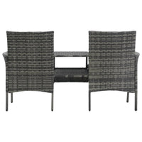 Garden Bench with Center Tea Table, Anthracite Gray Wicker Rattan, 60 Inch - BM340521