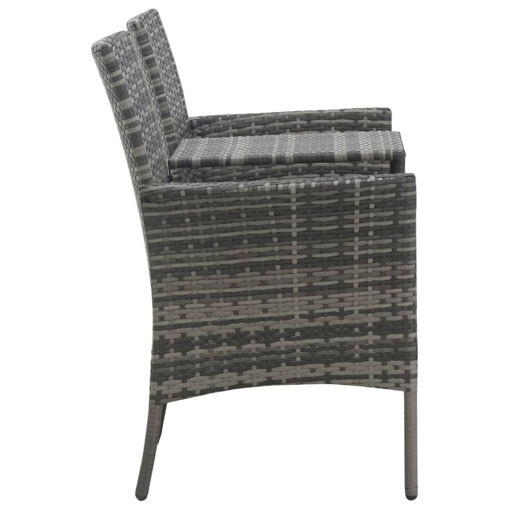Garden Bench with Center Tea Table, Anthracite Gray Wicker Rattan, 60 Inch - BM340521