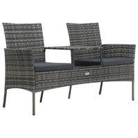 Garden Bench with Center Tea Table, Anthracite Gray Wicker Rattan, 60 Inch - BM340521