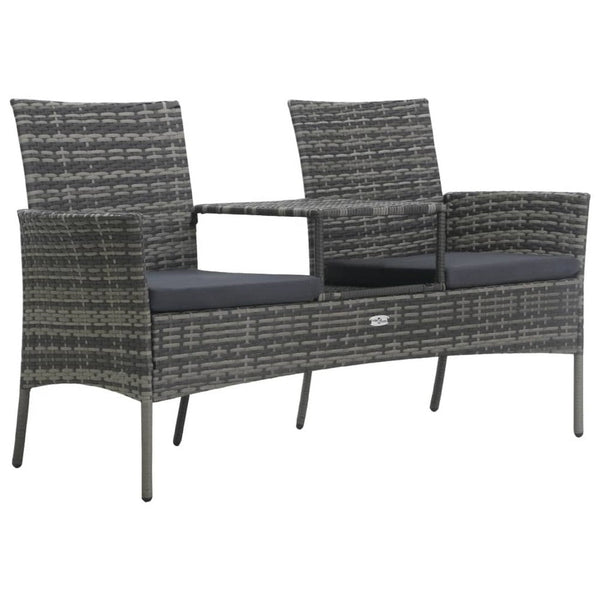 Garden Bench with Center Tea Table, Anthracite Gray Wicker Rattan, 60 Inch - BM340521