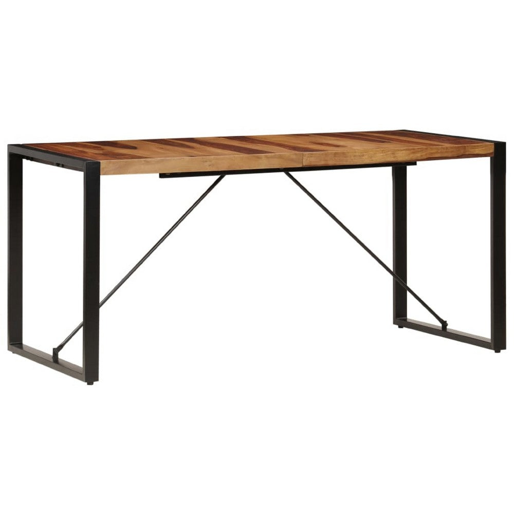 Rezza Dining Table, 63 Inch Brown Solid Mango Wood Top, Black Steel - BM340523