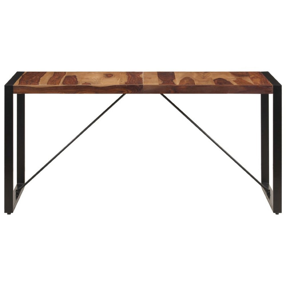 Rezza Dining Table, 63 Inch Brown Solid Mango Wood Top, Black Steel - BM340523