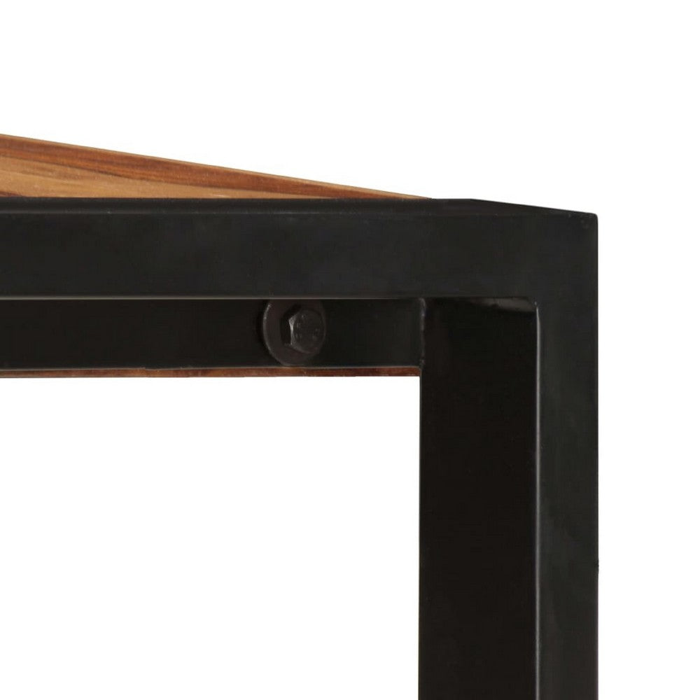 Rezza Dining Table, 63 Inch Brown Solid Mango Wood Top, Black Steel - BM340523