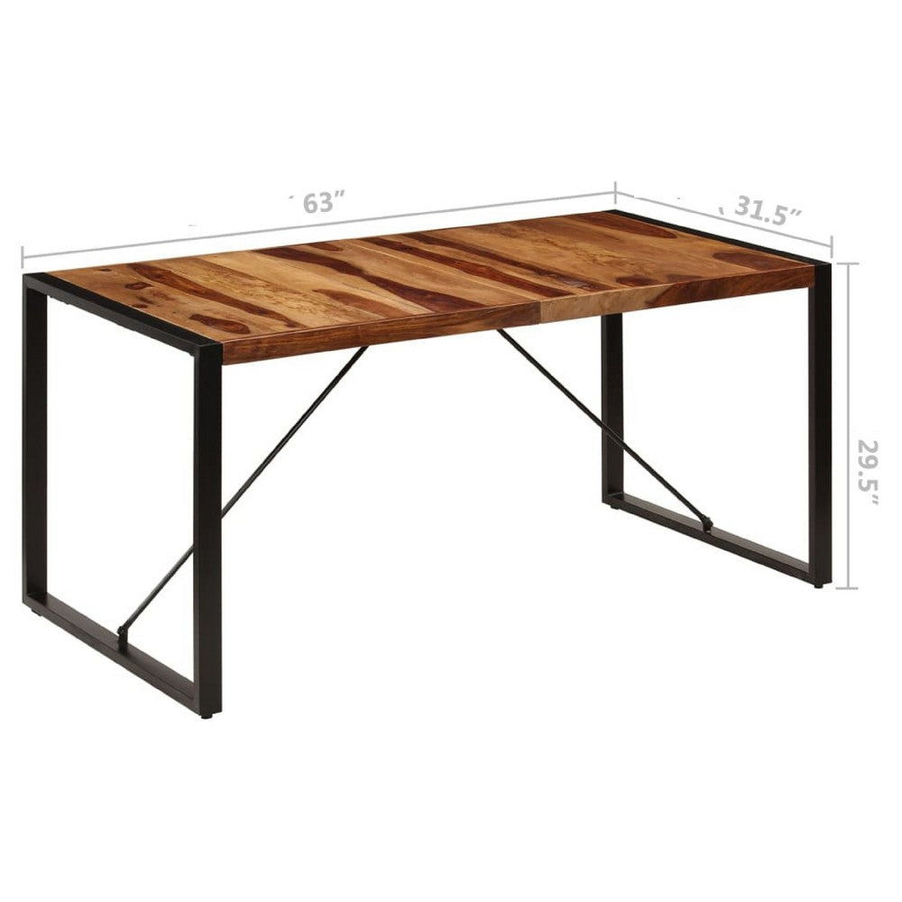 Rezza Dining Table, 63 Inch Brown Solid Mango Wood Top, Black Steel - BM340523