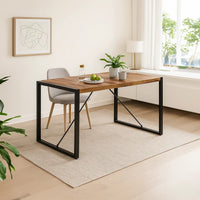 Rezza Dining Table, 63 Inch Brown Solid Mango Wood Top, Black Steel - BM340523