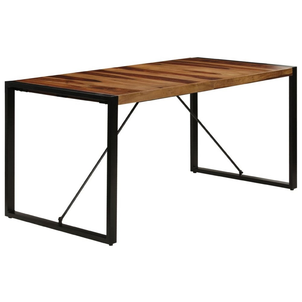 Rezza Dining Table, 63 Inch Brown Solid Mango Wood Top, Black Steel - BM340523